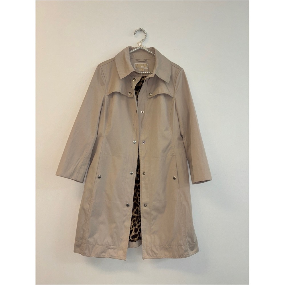 Michael Kors Beige Trench Coat Leopard Print Lining cheetah print details Sz Med